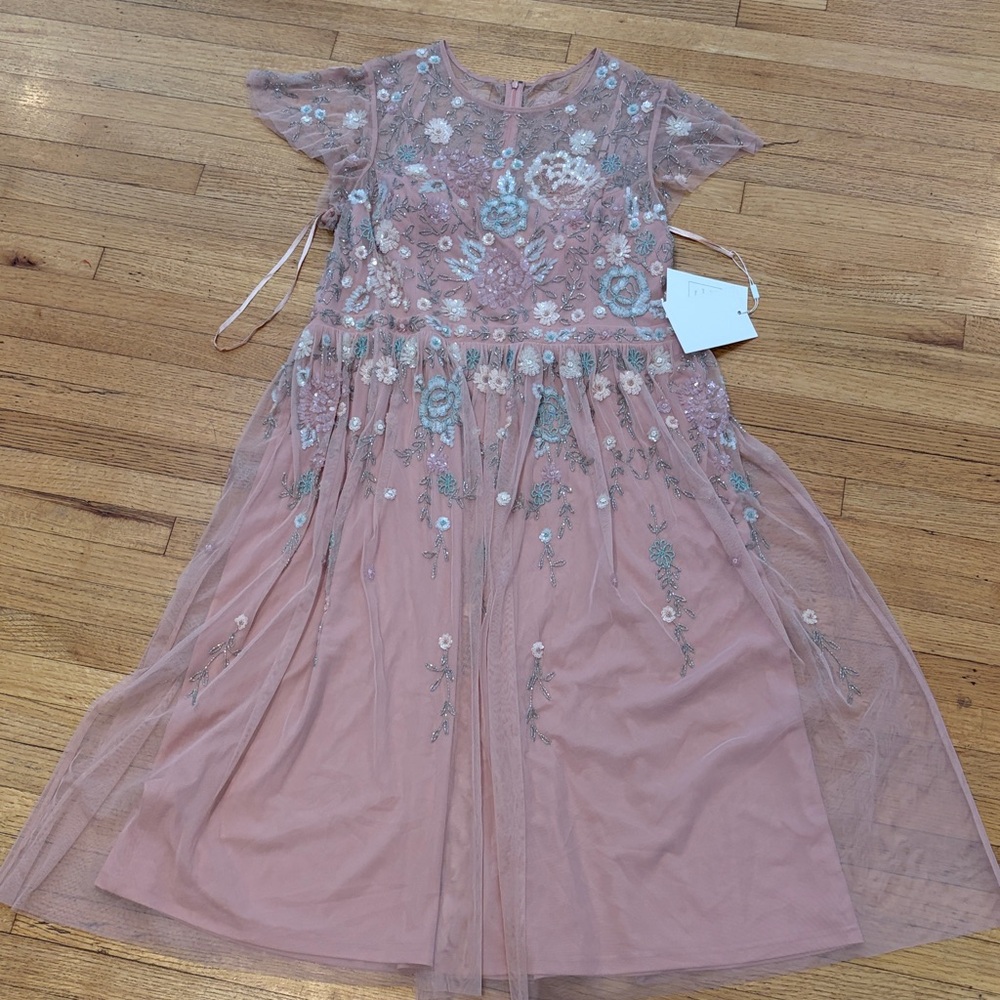 Mac Duggal 9134 Embellished Illusion High Neck Butterfly Sleeve Midi Dress NWT - Picture 11 of 16